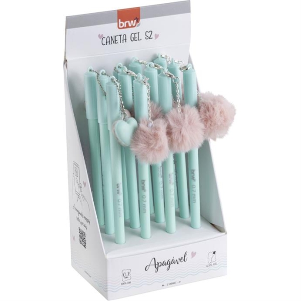 Caneta Esf. pingente Gel S2 Apagável 0,7 mm POMPOM CORAÇÃO